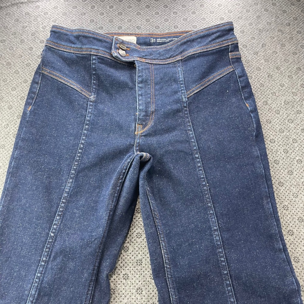 Pilcro Anthropologie Dark Wash Seam Detail Flare Jeans Size 31 Indigo Wide Leg - Picture 5 of 13